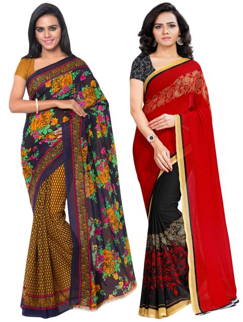 multi colored georgette combos saree with blouse - 16425539 - Very Small Image - 1