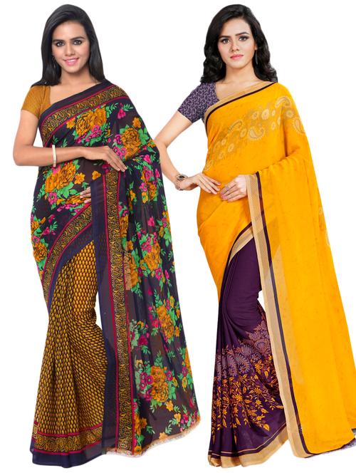 multi colored georgette combos saree with blouse - 16425540 - Very Small Image - 1