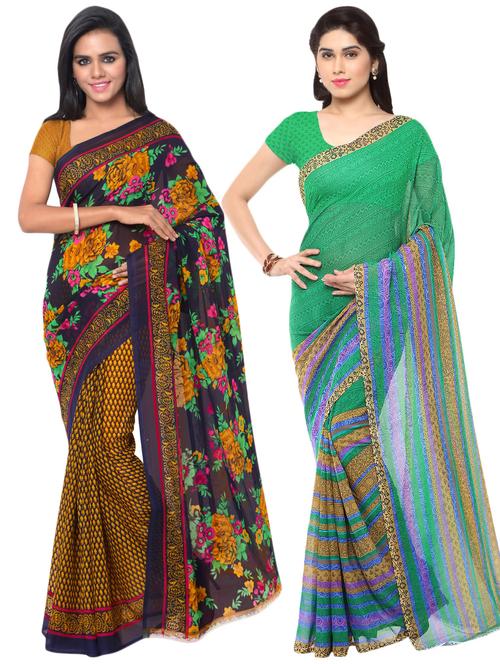 multi colored georgette combos saree with blouse - 16425546 - Very Small Image - 1