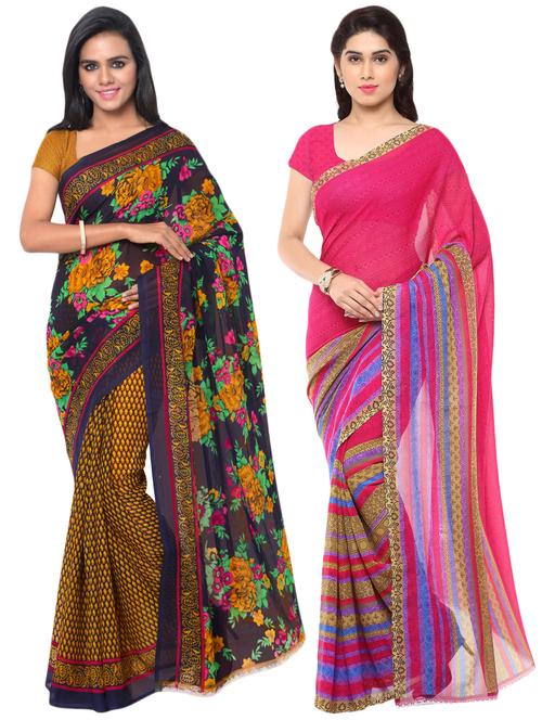 multi colored georgette combos saree with blouse - 16425547 - Very Small Image - 1