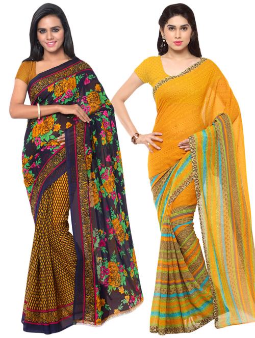 multi colored georgette combos saree with blouse - 16425548 - Very Small Image - 1