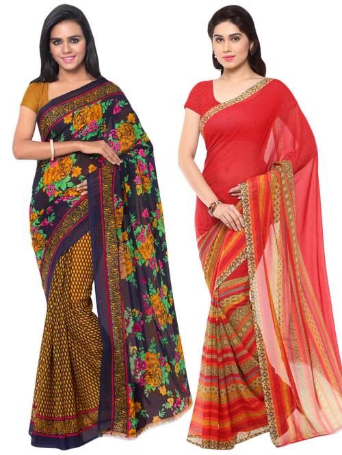 multi colored georgette combos saree with blouse - 16425549 - Very Small Image - 1