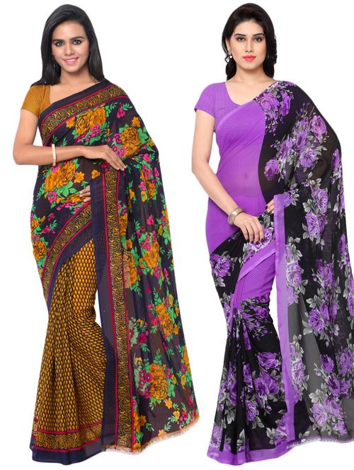 multi colored georgette combos saree with blouse - 16425550 - Very Small Image - 1