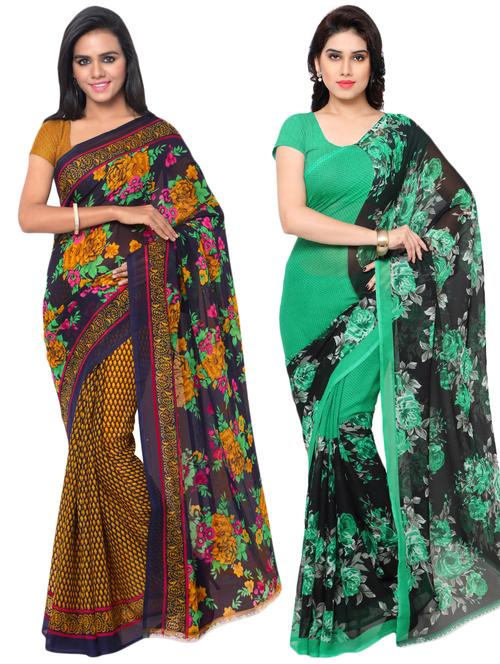 multi colored georgette combos saree with blouse - 16425551 - Very Small Image - 1