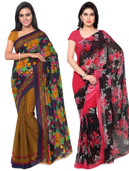 multi colored georgette combos saree with blouse - 16425553 - Very Small Image - 1