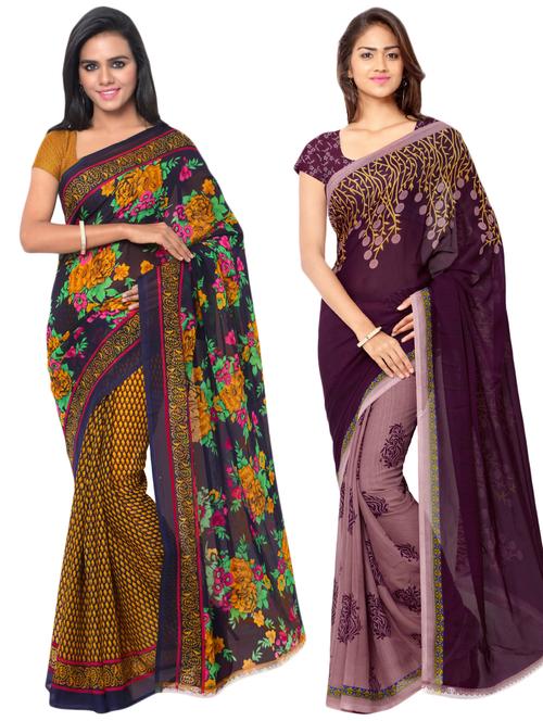 multi colored georgette combos saree with blouse - 16425558 - Very Small Image - 1