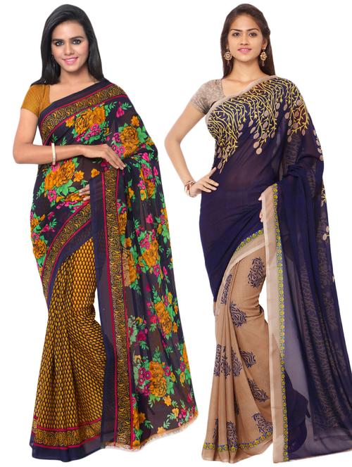 multi colored georgette combos saree with blouse - 16425560 - Very Small Image - 1