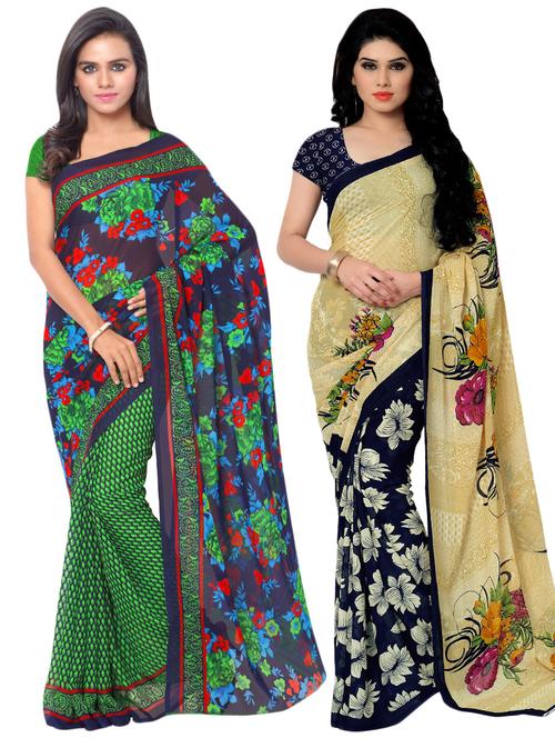 multi colored georgette combos saree with blouse - 16425561 - Very Small Image - 1