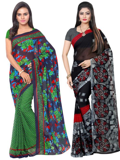 multi colored georgette combos saree with blouse - 16425573 - Very Small Image - 1