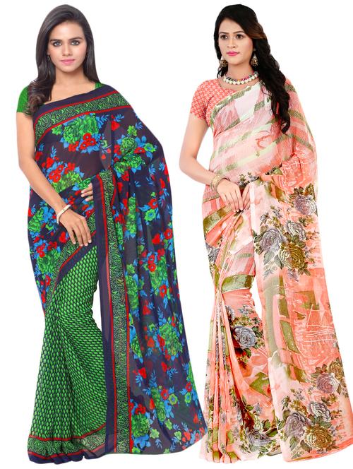 multi colored georgette combos saree with blouse - 16425582 - Very Small Image - 1
