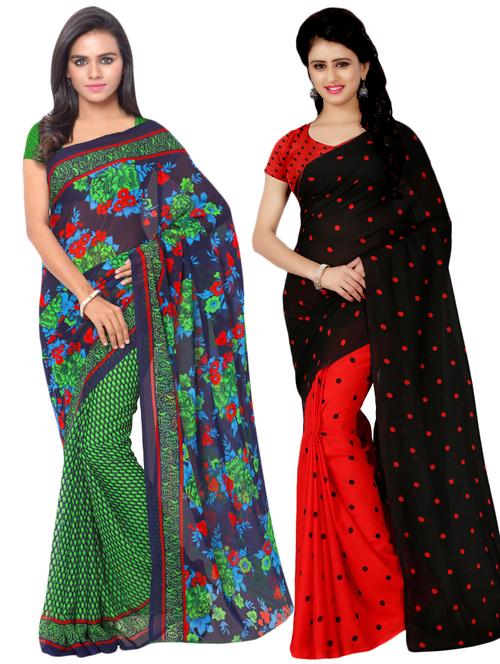 multi colored georgette combos saree with blouse - 16425585 - Very Small Image - 1