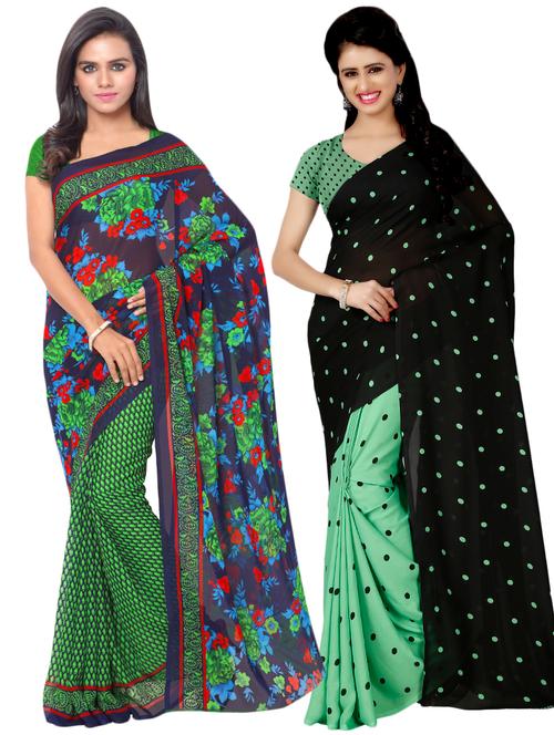 multi colored georgette combos saree with blouse - 16425586 - Very Small Image - 1