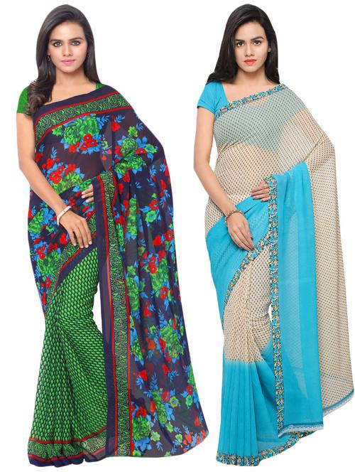 multi colored georgette combos saree with blouse - 16425592 - Very Small Image - 1
