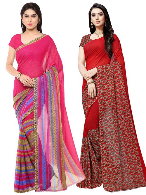 set of 2 multicolor printed saree combo with blouse - 16426104 - Very Small Image - 1