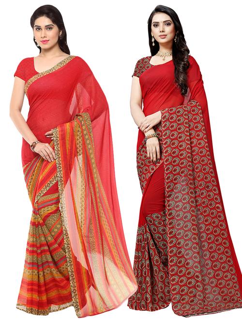 set of 2 multicolor printed saree combo with blouse - 16426138 - Very Small Image - 1