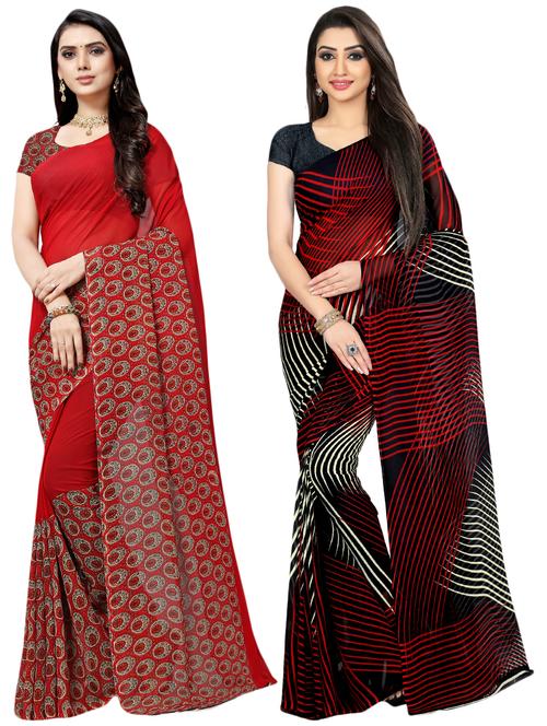 set of 2 multicolor printed saree combo with blouse - 16426337 - Very Small Image - 1