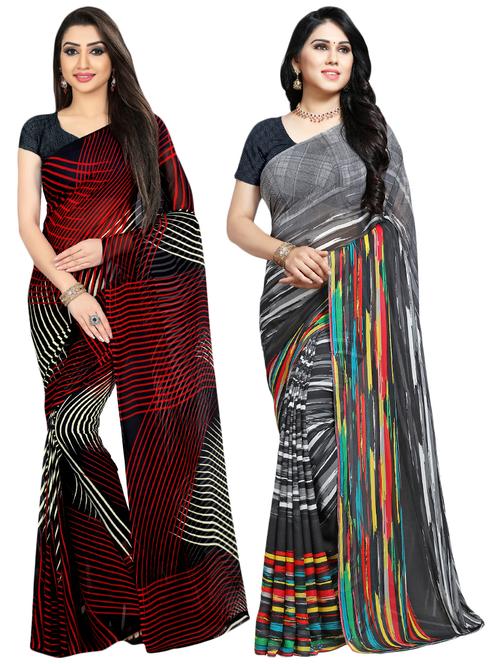 set of 2 multicolor printed saree combo with blouse - 16426343 - Very Small Image - 1