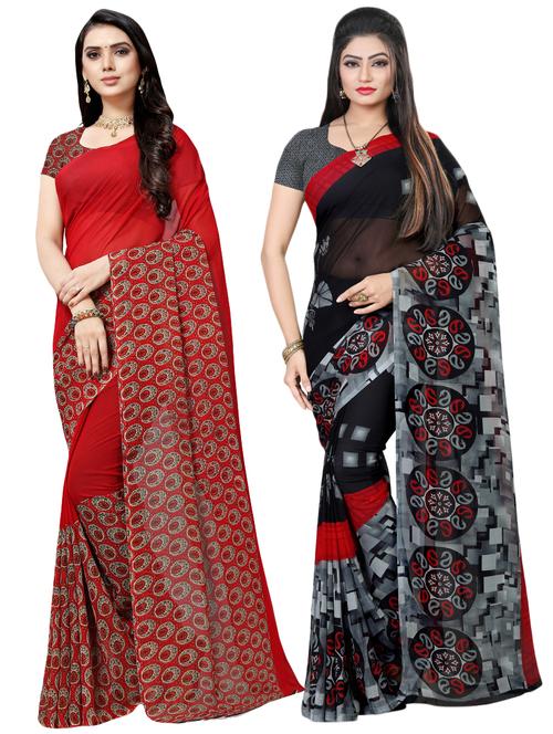 set of 2 multicolor printed saree combo with blouse - 16426377 - Very Small Image - 1