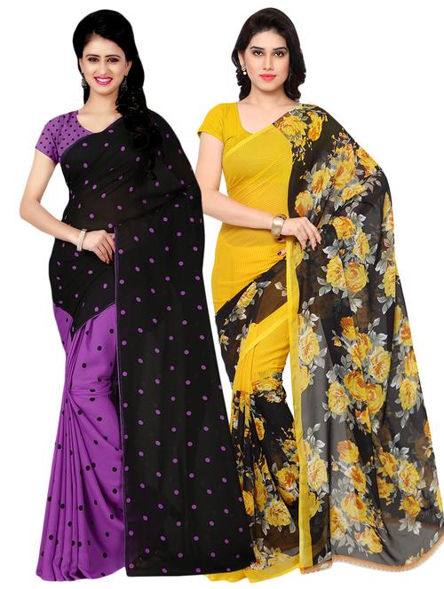 set of 2 multicolor printed saree combo with blouse - 16426423 - Very Small Image - 1
