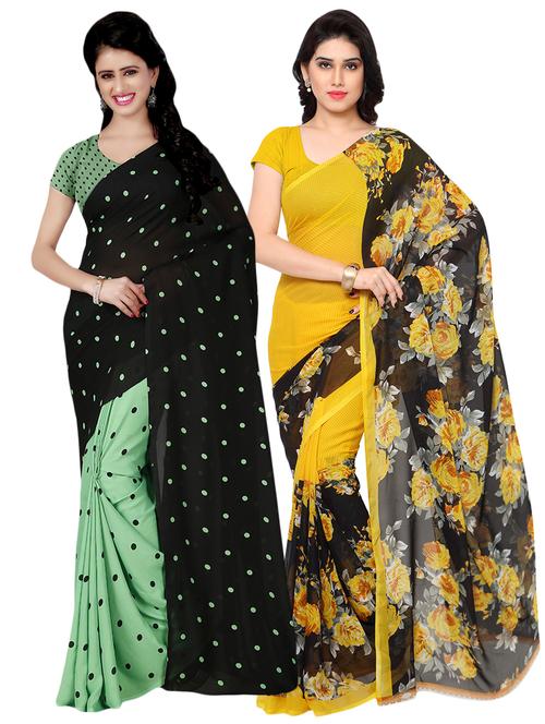 set of 2 multicolor printed saree combo with blouse - 16426425 - Very Small Image - 1