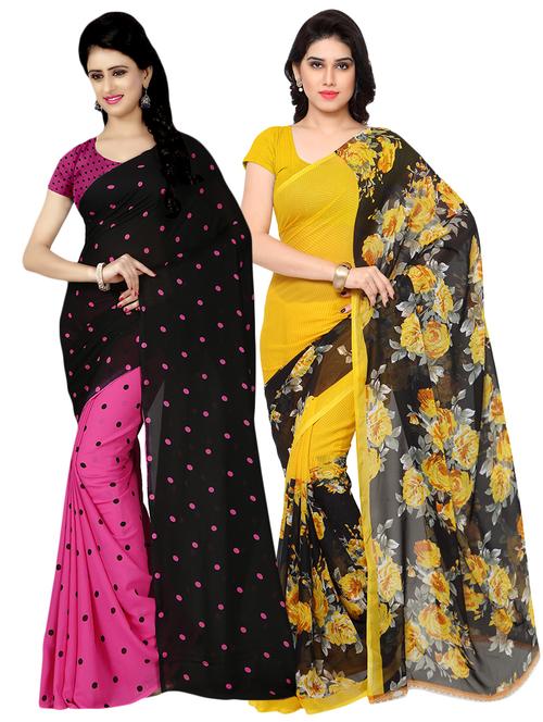 set of 2 multicolor printed saree combo with blouse - 16426426 - Very Small Image - 1