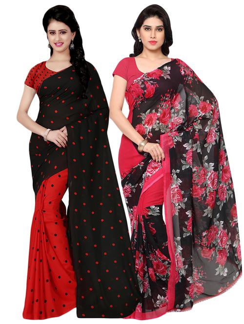 set of 2 multicolor printed saree combo with blouse - 16426479 - Very Small Image - 1
