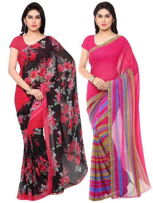 set of 2 multicolor printed saree combo with blouse - 16426497 - Very Small Image - 1