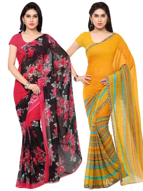 set of 2 multicolor printed saree combo with blouse - 16426498 - Very Small Image - 1