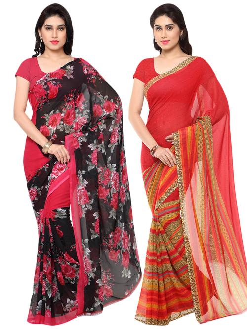 set of 2 multicolor printed saree combo with blouse - 16426499 - Very Small Image - 1
