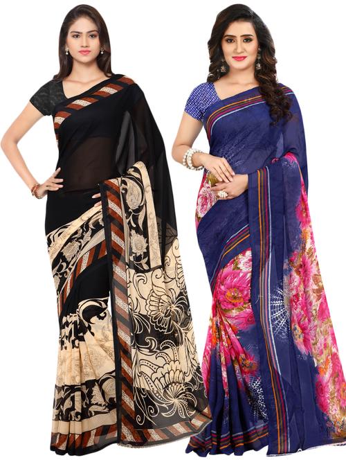 set of 2 multicolor printed saree combo with blouse - 16426580 - Very Small Image - 1