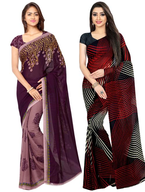 set of 2 multicolor printed saree combo with blouse - 16426694 - Very Small Image - 1