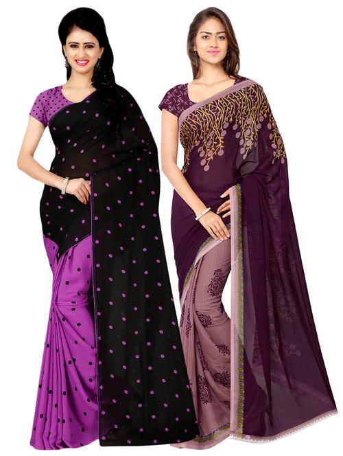 set of 2 multicolor printed saree combo with blouse - 16426714 - Very Small Image - 1