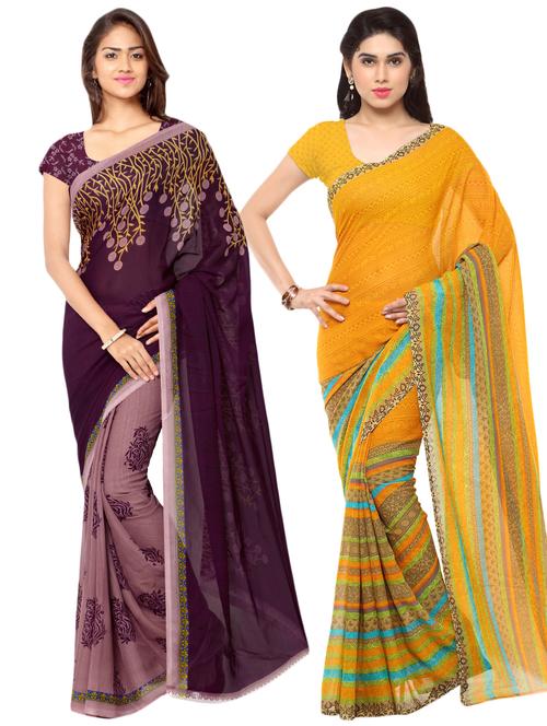 set of 2 multicolor printed saree combo with blouse - 16426730 - Very Small Image - 1