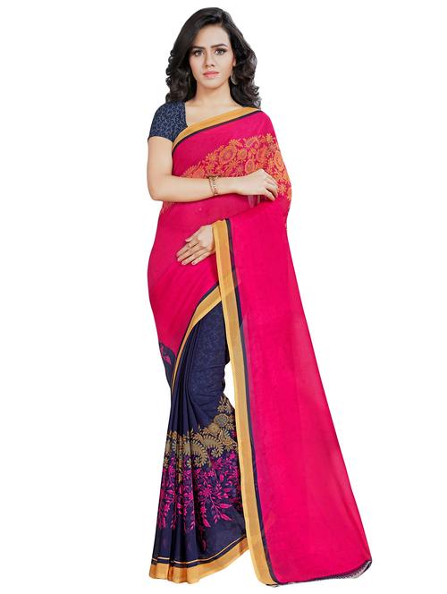 floral printed half & half saree with blouse - 16426841 - Very Small Image - 1
