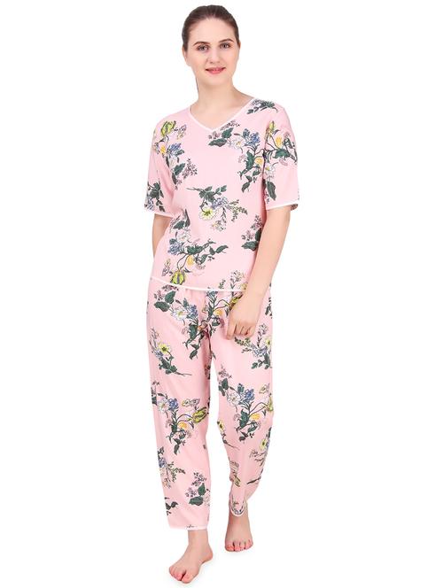 v- neck floral top & pajama nightwear set  - 16427451 - Very Small Image - 1