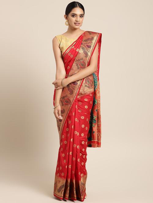 self-design banarasi saree with blouse - 16430670 - Very Small Image - 1