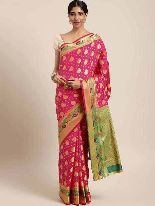 self-design banarasi saree with blouse - 16430697 - Very Small Image - 1