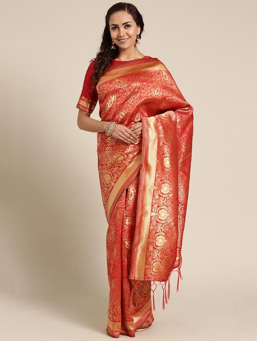paisley zari motif banarasi saree with blouse - 16433083 - Very Small Image - 1