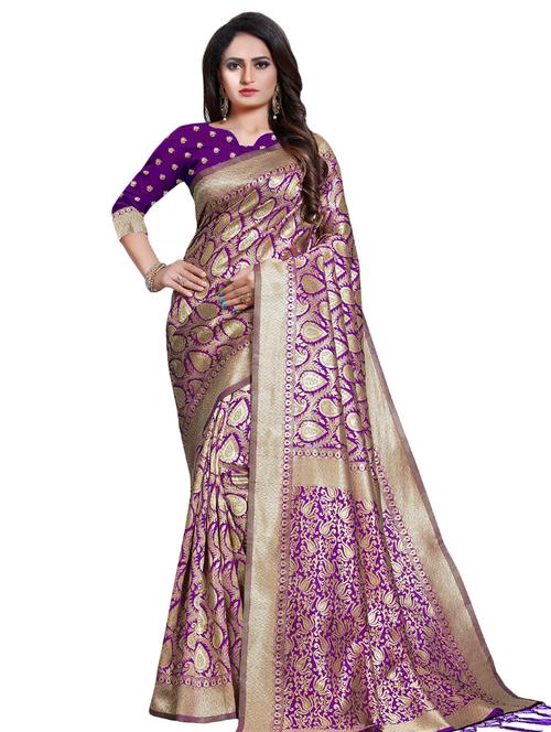 paisley zari motif banarasi saree with blouse - 16433086 - Very Small Image - 1