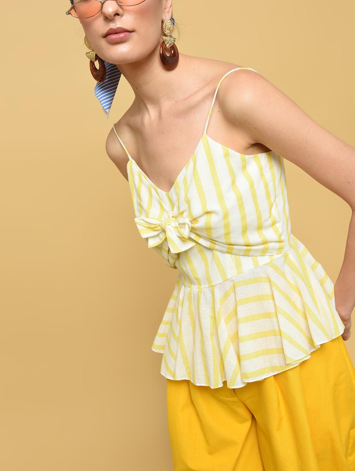 knot detail striped peplum top - 16433515 - Zoom Image - 2