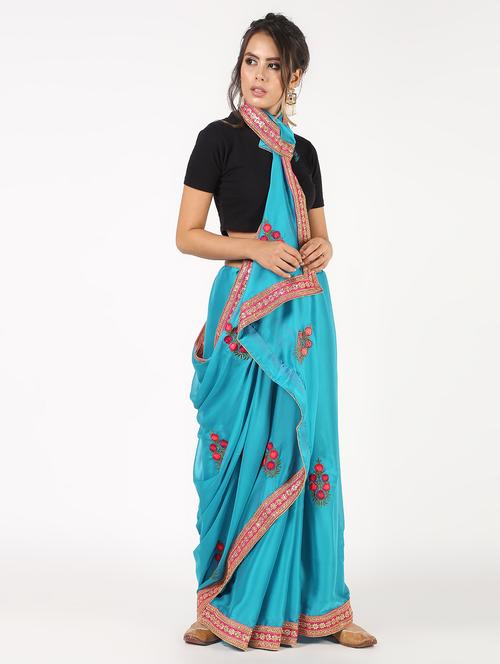 floral embroidered saree with blouse - 16435251 - Very Small Image - 1