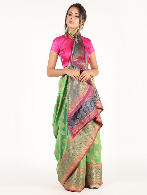 ethnic zari motif tussar saree with blouse - 16435306 - Very Small Image - 1