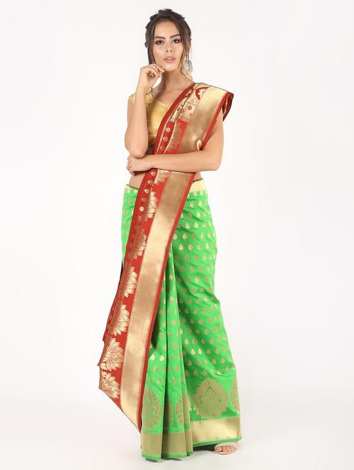 ethnic zari motif banarasi saree with blouse - 16435319 - Very Small Image - 1