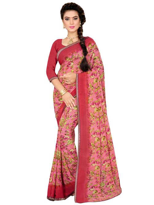 floral printed saree with blouse - 16435463 - Very Small Image - 1