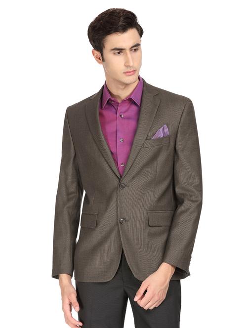 brown solid single breasted casual blazer - 16436628 - Very Small Image - 1