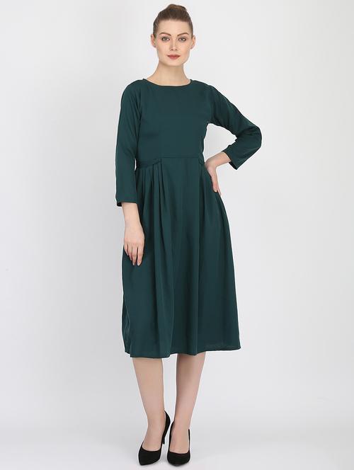 round neck pleated a-line dress - 16437938 - Very Small Image - 1