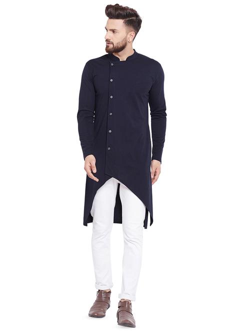 navy blue solid asymmetric kurta - 16438324 - Very Small Image - 1