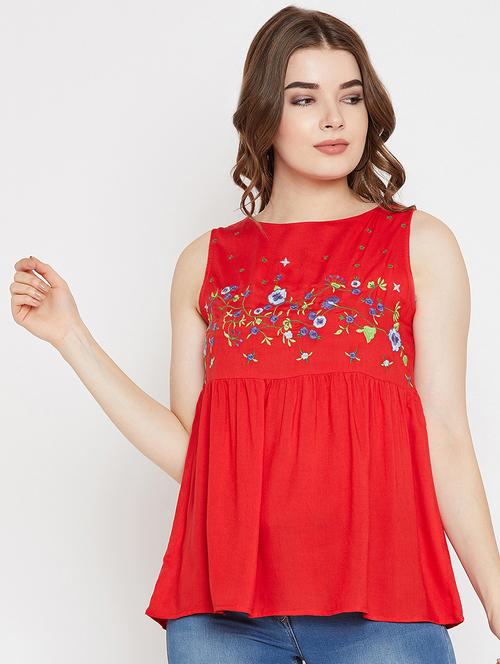 round neck embroidered top  - 16438867 - Very Small Image - 1