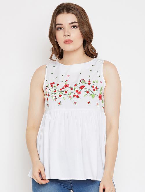 round neck embroidered top  - 16438869 - Very Small Image - 1