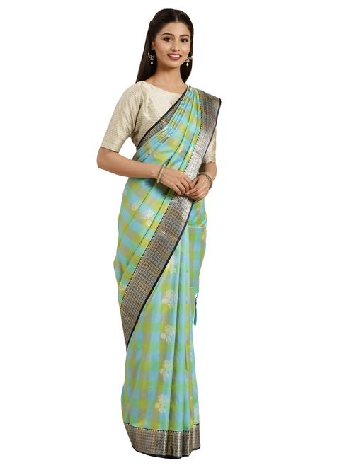 turquoise silk kanjivaram saree with blouse - 16439047 - Very Small Image - 1